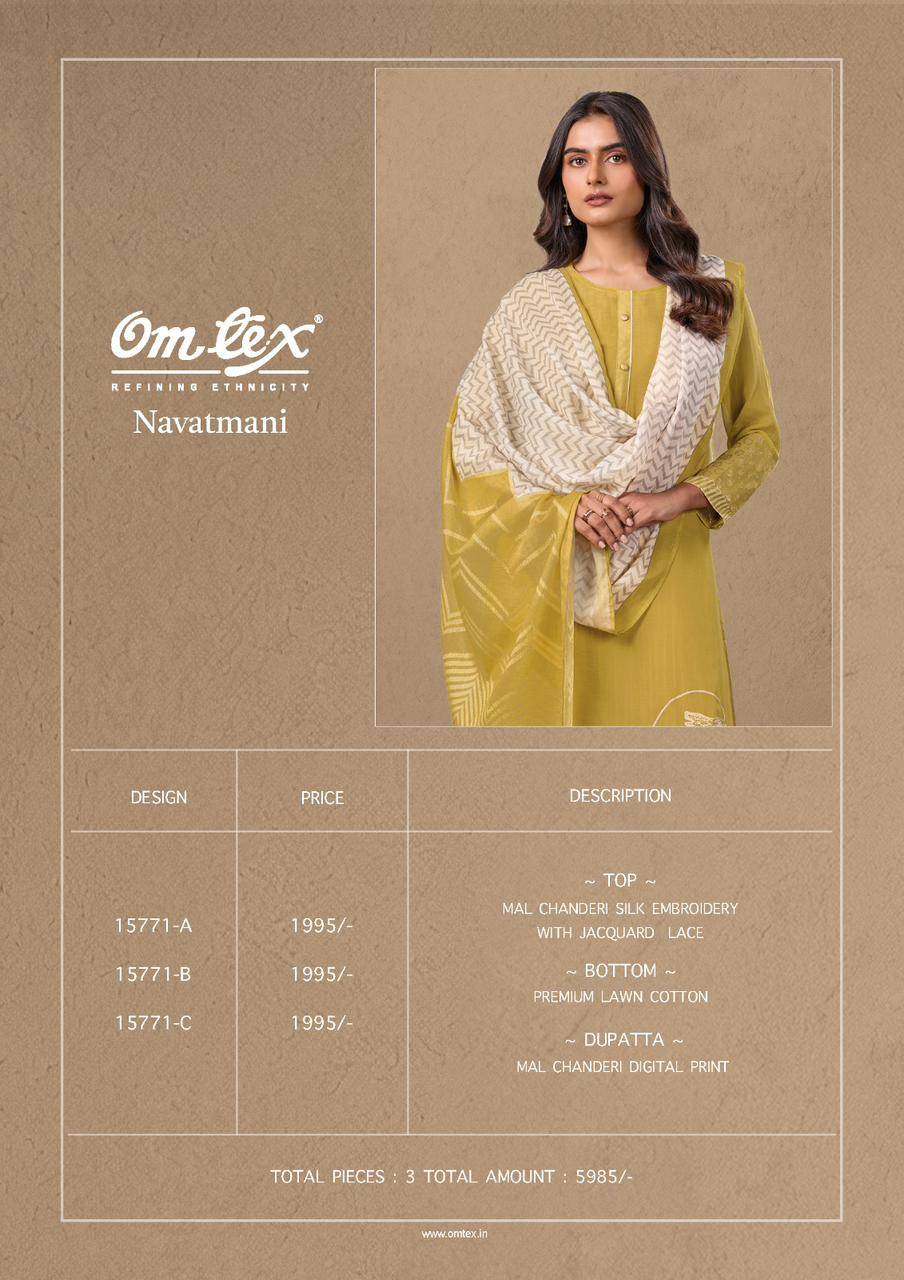 NAVATMANI By OMTEX Beautiful Festive Suits Stylish Colorful Fancy Casual Wear MAL CHANDERI SILK Digital Print Dresses At Wholesale Price